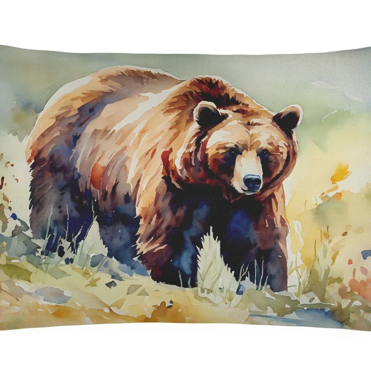Edge Collections - 12" X 16" - Multicolor - Grizzly Bear Throw Pillow Indoor Outdoor Couch Bed Patio Washable - 1 Piece